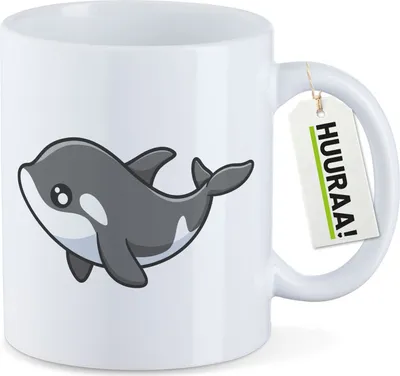 Produktbild von Huuraa Kaffeetasse Orka Killerwal 330ml Weiß Keramik Kaffeebecher Geschenkidee