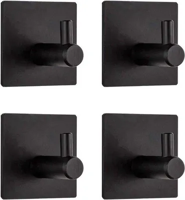 Produktbild von CHPN - Handtuchhaken - Multifunktional - Selbstklebende Haken - Hakenset - 4 Stück - Schwarz - Wandhaken - Haken - Badezimmerhaken - Küchenhaken