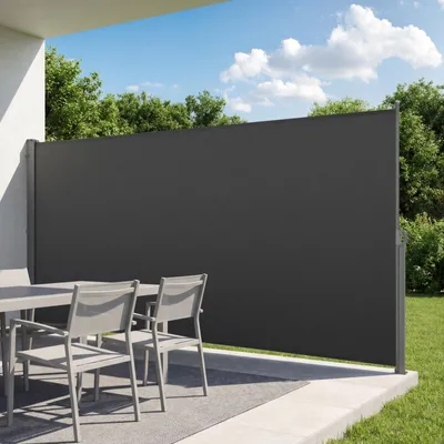 Produktbild von VEVOR Seitenmarkise Ausziehbar 185x420 cm, Seitenrollo aus 180 g/m² Polyestergewebe, Wandmarkise, Windschutz, Sonnenschutz, Sichtschutz, Raumteiler für Garten, Balkon, Pool, Terrasse, Grau