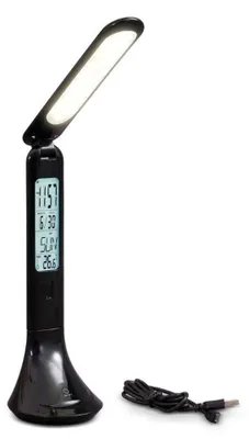 Produktbild von B.K.Licht LED Tischlampe Schwarz 4W 250lm 4000K Touch Dimmbar LCD Uhr USB Akku