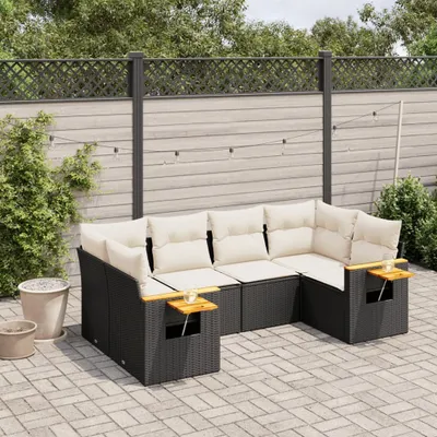 Produktbild von 6-tlg. Garten-Sofagarnitur - mit Kissen Schwarz Poly Rattan - Gartenmöbelset 3259501