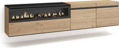 Immagine prodotto di COZY Mobile TV Soggiorno, 200x35x45cm, Per TV fino a 80, Camino elettrico, da appendere, Rovere e Nero