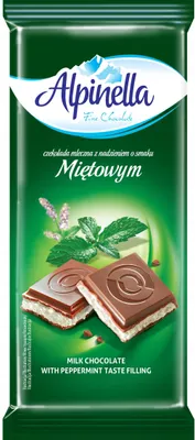 Zdjęcie produktu dla Alpinella Czekolada Mleczna Miętowa - z Nadzieniem o Smaku Miętowym 100g