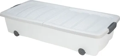 Produktbild von Unterbettkommode mit Klappverschluss weiß - 40 Liter - Aufbewahrungs Rollbox Unterbettbox Spielzeugkiste