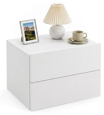 Immagine prodotto di COSTWAY - Comodino da parete con 2 cassetti, mobiletto sospeso in legno, comodino da parete 42 x 30 x 29 cm, colore bianco