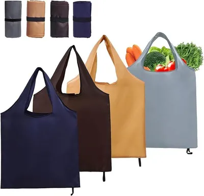 Produktbild von PolkaHome® 4er Set faltbare Einkaufstaschen, 56 x 69 cm, wiederverwendbare Tragetaschen für Einkauf, Picknick, Camping, kaki, blau,