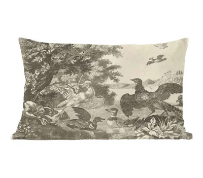 Produktbild von MuchoWow® Zierkissen Sofakissen Wohnzimmer Dekokissen 50x30 cm Wasservögel und ein Hund - Gemälde von Melchior d'Hondecoeter - Wohnzimmerdekoration - Polster mit Photo