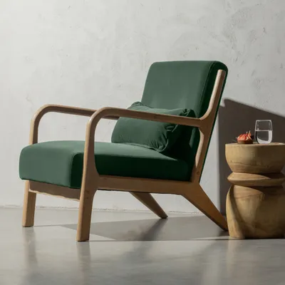 Produktbild von Drawer Mark, Sessel, Samt, Grün, Vintage-Stil, Holz, Vert forêt