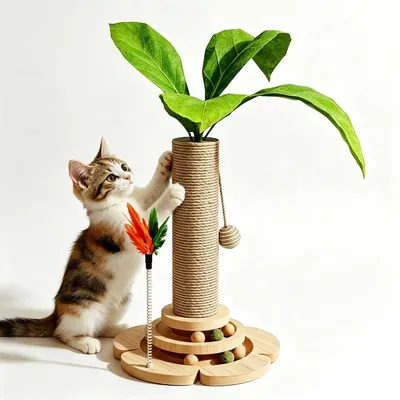 Produktbild von Kratzbaum mit Sisalseil, 44 cm, zwei Ebenen, Kugelbahn, Spielball für Katzen