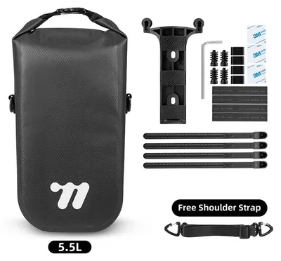 Immagine prodotto di Borsa anteriore per bicicletta - Borsa da bikepacking a doppia tasca - 5,5L, impermeabile - Chiusura rapida - Materiale TPU - Adatta per mountain bike e bici da corsa - Colore: nero