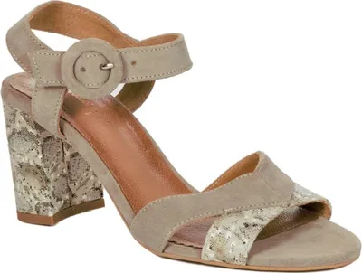 Produktbild von Beige Naturleder Sandalen mit Blockabsatz und Knöchelriemen, 8,5 cm Absatzhöhe