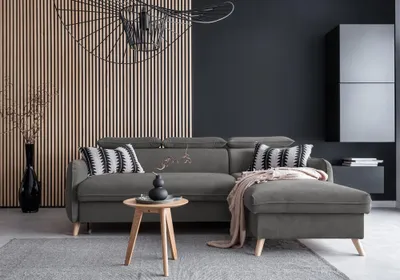 Produktbild von MIUFORM Sweet Harmony - Ecksofa mit Bettfunktion und Bettkasten L-FORM RECHTS - 228x162cm - Velours Dunkelgrau - Sofa Schlafsofa Couch