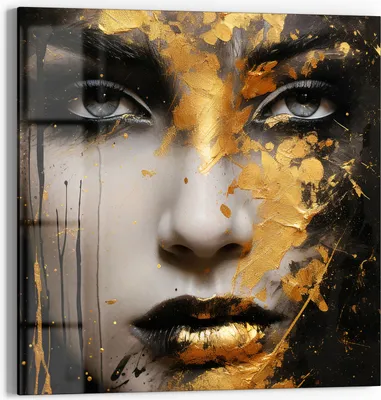Produktbild von DEQORI Glasbild Echtglas 30x30 cm 'Goldener Blick' Wandbild Bild modern Deko