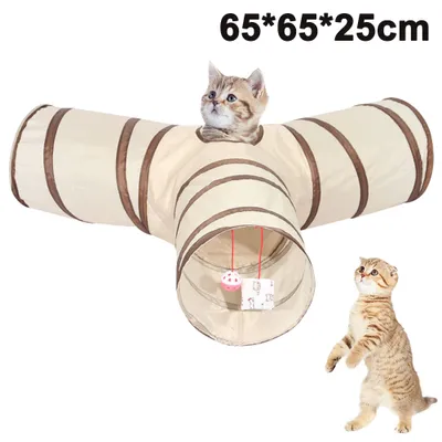 Produktbild von 3-Wege Katzentunnel, Y Form Katzentunnel Rascheltunnel, Zusammenklappbar Petplay Tunnel Für Katzen Welpen Kätzchen Kaninchen Hunde