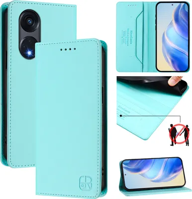 Produktbild von Lederhülle für Oppo Reno8 T 5G Hülle Flip Brieftasche Kartenfächern Ständer Schutzhülle Türkis
