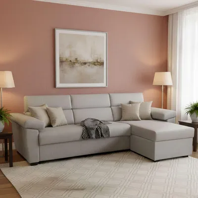 Produktbild von Priverno - Schlafsofa mit Ottomane, 285x160 cm Hellgrau, Abnehmbar Italy