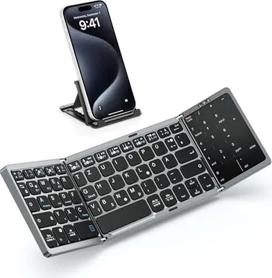 Produktbild von Moko Foldable Bluetooth QWERTZ -Tastatur - tragbare, Touchpad- und numerische Tastatur, wiederaufladbare Trackpad Windows iOS Android Tablet/Mobile