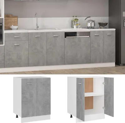 A kitchen scene with cabinets and a separate image of a cabinet.