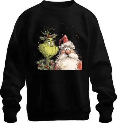 Produktbild von Grinch Weihnachtsmann lustig Weihnachten Geschenk Cartoon Retro Uni Sweatshirt Pullover, Schwarz, XL
