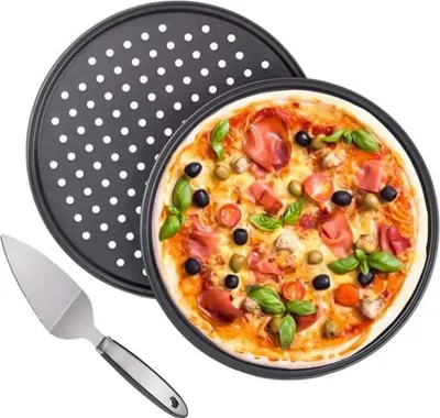 Produktbild von Antihaft-Pizza-Pfannen-Set - Runde Perforierte Pizzaplatte - 2 Stück