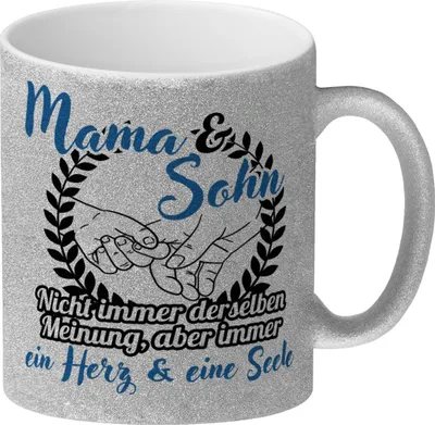 Produktbild von Mama und Sohn - ein Herz & eine Seele Glitzer-Kaffeebecher