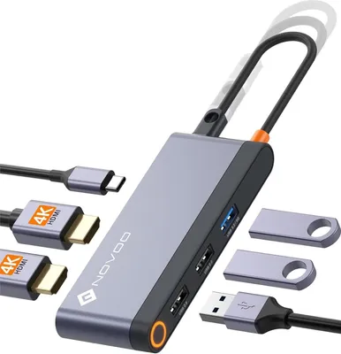 Produktbild von NOVOO USB-C Docking Station 4K@60Hz Dual HDMI USB-C Hub Adapter mit 2x HDMI 4K@60Hz, PD 100W Schnellladen, 3x USB-A