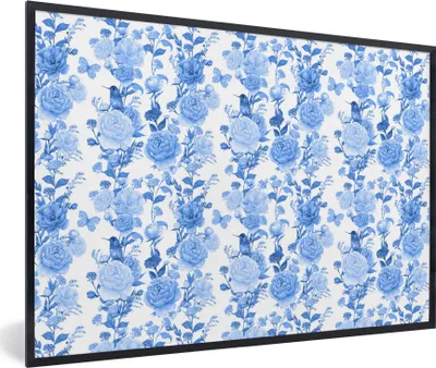 Produktbild von MuchoWow® MuchoWow® Gerahmtes Poster Blumen - Blau - Rosen 60x40 cm - Poster mit zchwarzem Bilderrahmen - Printing - Wanddeko Schlafzimmer