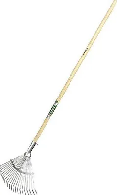Produktbild von KOTARBAU® Laubrechen mit Stiel 45 cm Fächerbesen Metall Rechen für Gras & Laub Garten Besen mit Holzstiel 183 cm Laubbesen Stahl Türkis & Naturholz