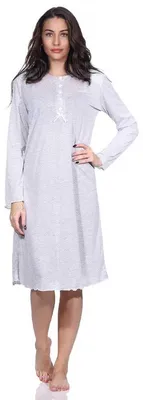 Produktbild von Damen Nachtkleid Nachthemd Sleepshirt mit Knopfleiste; Grau M