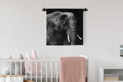Produktbild von MuchoWow® Wandteppich Wandbehang Elefant - Tiere - Schwarz - Weiß 60x60 cm Tapisserie Dekoration Wandtuch - Dekorationen - Wand Decke