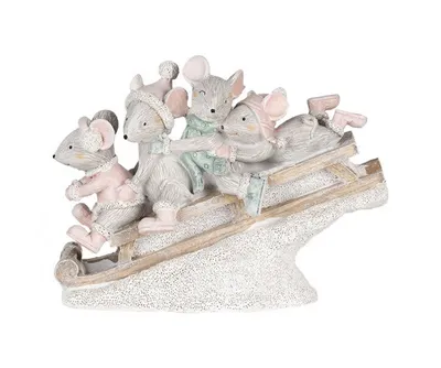 Produktbild von Clayre & Eef Dekoration: Mäusefigur auf Schlitten, mehrfarbig, 15x5x11 cm, Artikelnummer: 6PR4709
