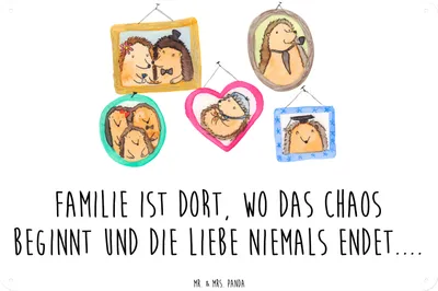 Produktbild von Mr. & Mrs. Panda Schild Igel Familie DIN A3 - Weiß - Geschenk, Retro Blechschild, Papa, Türschild, Wandbild, Bilder, Muttertag, Mama, Liebe, tafel