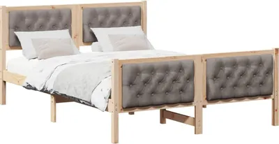 Produktbild von Bettrahmen mit Kopfteil Taupe 140 x 200 cm Massives Kiefernholz