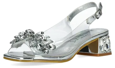Produktbild von Misstyl by Laura Vita Damen Sandalette Transparenz Glitzerstein Schleife MILY 21, Größe:41 EU, Farbe:Silber
