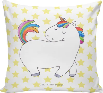 Produktbild von Mr. & Mrs. Panda kissen bedruckt Einhorn Stolzieren - Weiß - Geschenk, Kuschelkissen, Unicorn, Polster, Einhörner, Pferd, Dekokissen Sofa, Stolz, Deko, 40x40, Freundin
