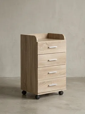 Produktbild von Rollcontainer WL5.749 40x70,5x33cm Sonoma, Schreibtisch-Container Rollschrank 4 Schubladen, Moderner Schubladencontainer mit Rollen, Standcontainer Bürocontainer Beistellcontainer