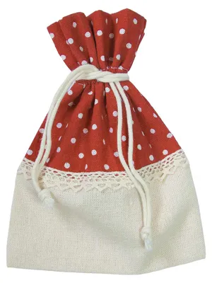 Produktbild von Leinensäckchen mit Punkten und Spitze Geschenkbeutel ca.13x18cm, freie Farbwahl, Farbe:rot