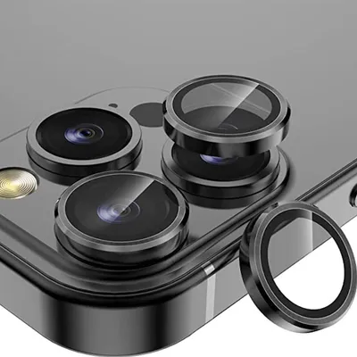 Produktbild von Metal Ring Camera Tempered Glas Film für Apple iPhone 14 Pro Max / 14 Pro Panzer Zubehör Glas Schwarz