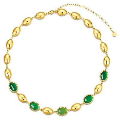 Produktbild von CO88 Collection - 8CN-26508 - Dames Ketting Groen Opaal - Stainless Steel - Cadeau