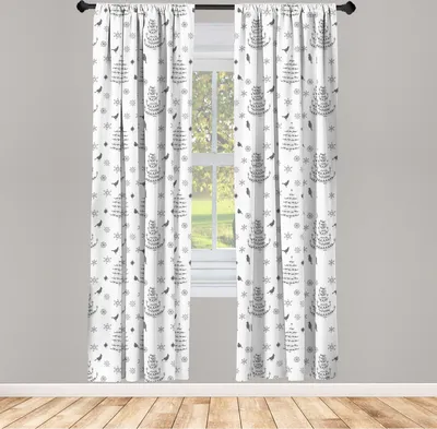 Produktbild von ABAKUHAUS Weihnachten Vorhänge, Gardinen, Muster der Winterzeit Bäume Schneeflocken und Vögel Snowy Neujahr, 2 Stück 75 x 225 cm, , Dunkelgrau und Hellgrau