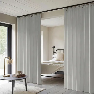 Immagine prodotto di Tenda divisoria impermeabile, tenda pieghevole con ganci per camera da letto, bagno e terrazza, 1 pezzo, grigio chiaro, L140xA241 cm