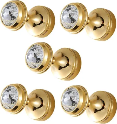 Produktbild von 5 Garderobenhaken Gold – Wandmontage, Messing, Kristall, für Badezimmer