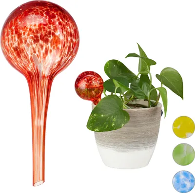 Immagine prodotto di Set da 10 sfere per l'irrigazione, irrigazione dosata per piante e fiori, ausilio per l'irrigazione in ufficio o in vacanza, Ø 6 cm, vetro, rosso