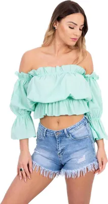 Imagen del producto de Blusa española de mujer Kesi con volantes, color verde menta, talla única