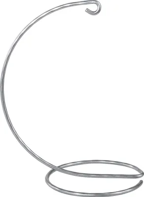 A silver metal stand for hanging decorative items.