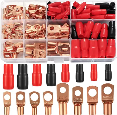 Produktbild von Rohrkabelschuh Set, 120 Stück Rohrkabelschuhe Kabelschuhe Set, Bolzenloch verzinnte Kupferklemmen Quetschverbinder Kabelschuh Set, 60 Stk Batterie SC Terminals + 60 Stk Isoliertüllen Sleeve
