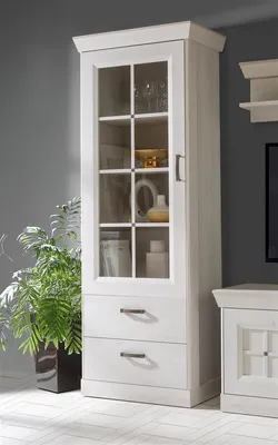 Produktbild von Vitrine Standschrank Vitrinenschrank Standvitrine Beistellschrank "Kalamaria II" Schneeeiche
