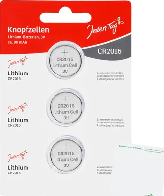 Produktbild von Jeden Tag Lithium-Knopfzellen Batterien CR2016 (3Stk Packung) + usy Block