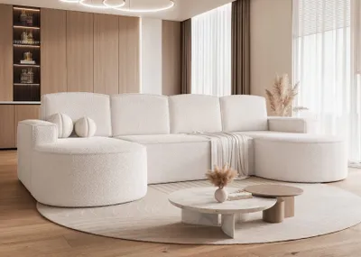 Image de Canapé d'angle rembourré SOFIA avec fonction couchage - Canapé en U avec fonction relax et compartiment de rangement Canapé d'angle indépendant Abriamo 04 Beige