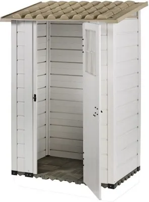 Image de Abri de jardin Resin Tuscany Evo 100,1 porte centrale,revêtement de sol inclus, beige,95x139x201h cm de Ezooza